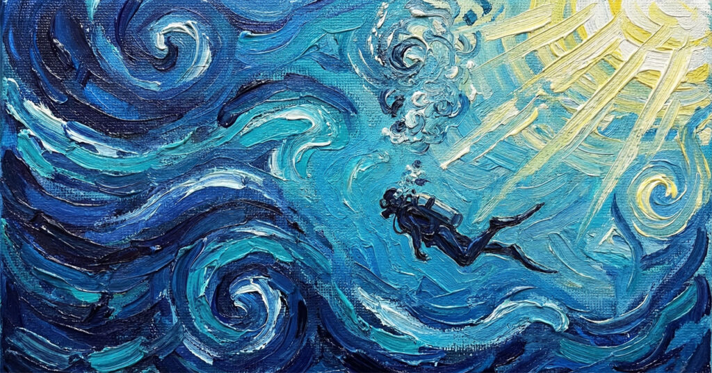 深海を漂うダイバー