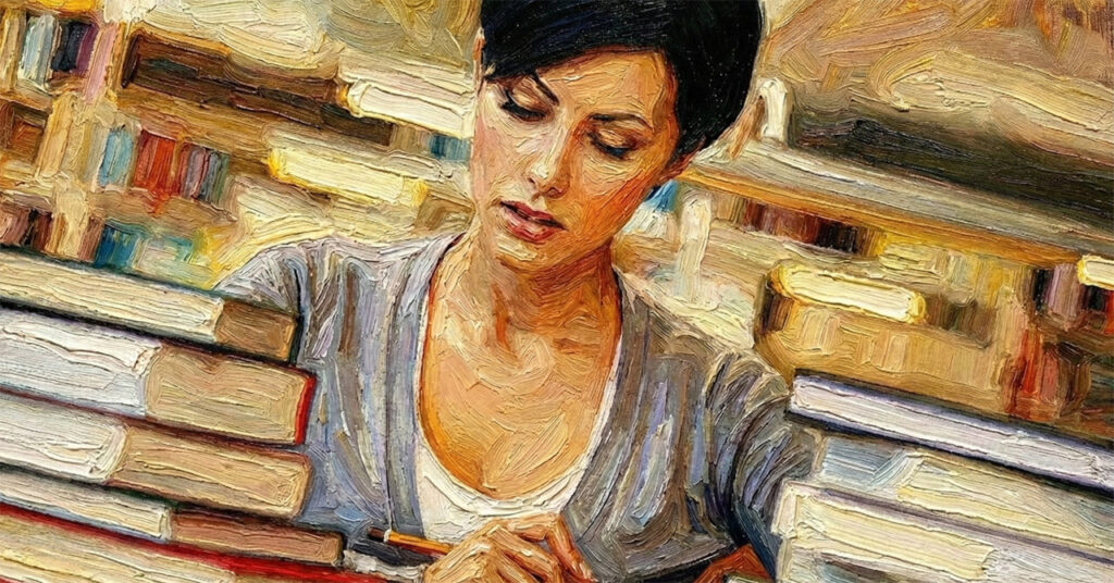 本を読み漁る女性