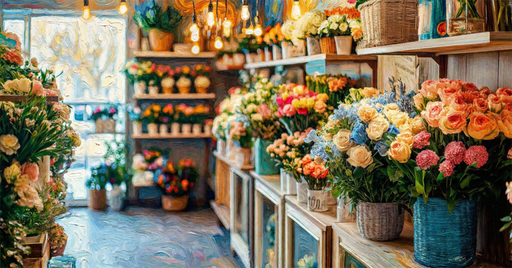 花屋で自分への花を買い求める