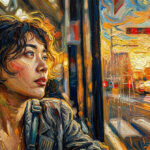 車窓から外を眺める女性