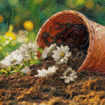 倒れた鉢と花。器は外からは直せない